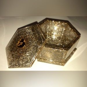 Gold Glitter Resin Trinket Box w/ Cross